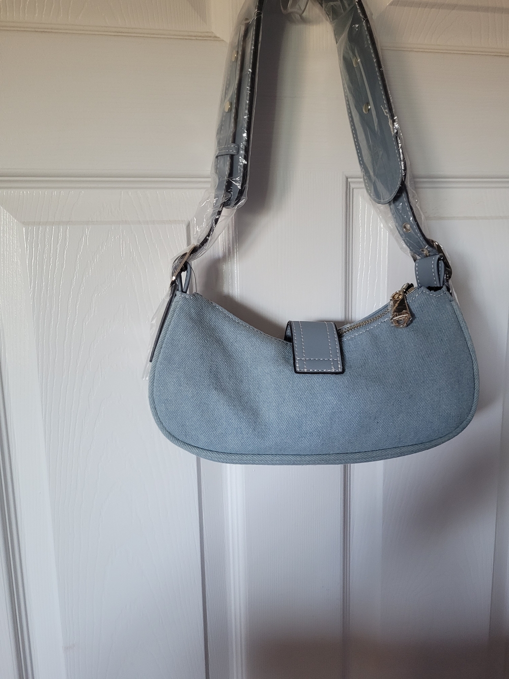 True Religion Pale Blue Mini Shoulder Bag with Silver Horseshoe - Picture 2 of 2